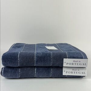 Felpinter Bath Towels 100% Cotton Blue White Stripe Made in Portugal 2 Pc NEW